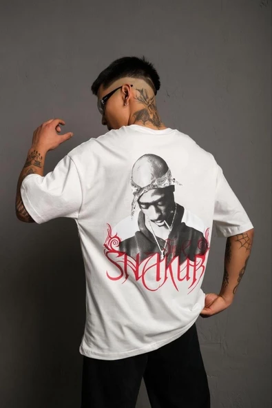 Erkek Baskılı T-Shirt Oversize Kısa kol Bisiklet yaka tişort - Beyaz ürün görseli 1