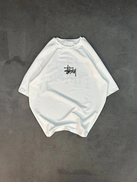 kadın Bisiklet Yaka Baskılı Oversize  Kısa kol T-Shirt - Beyaz ürün görseli 1