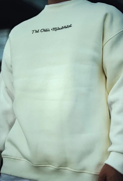 Erkek 3 iplik Pamuklu Bisiklet Yaka Baskılı SweatShirt - Beyaz ürün görseli 1
