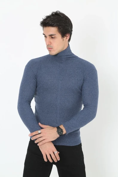 Erkek Fitilli Kaşkorse Kumaş Boğazlı Full Likralı Slimfit Body - İndigo ürün görseli 1