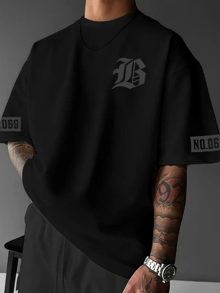 Erkek Baskılı T-Shirt Kısa Kol Bisiklet Yaka Regular Fit Yazlık Tişört - Siyah ürün görseli 1