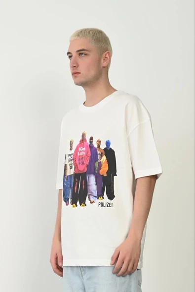 Erkek Baskılı T-Shirt Kısa Kol Bisiklet Yaka Rahat Kalıp Tişört - Beyaz ürün görseli 1
