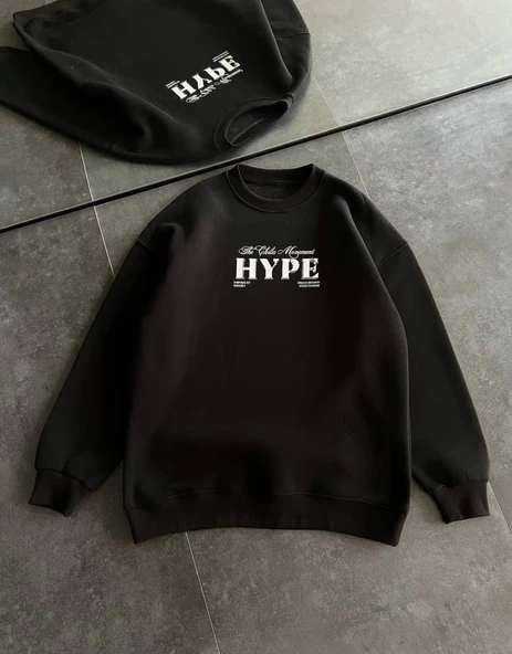 Kadın 3 İplik Pamuklu Bisiklet Yaka Baskılı SweatShirt - Siyah ürün görseli 1