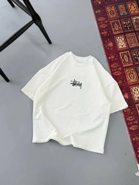 Erkek Kısa Kol Yazlık Tişört Bisiklet Yaka Baskılı Oversize T-Shirt - Beyaz ürün görseli 1