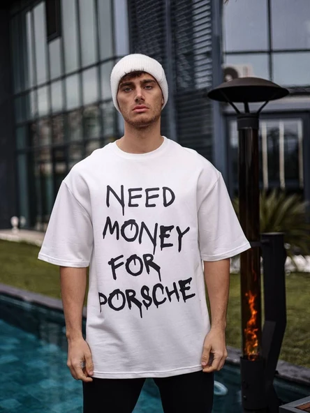 Erkek Kısa Kol Yazlık Tişört Bisiklet Yaka Baskılı Oversize T-Shirt - Beyaz ürün görseli 1
