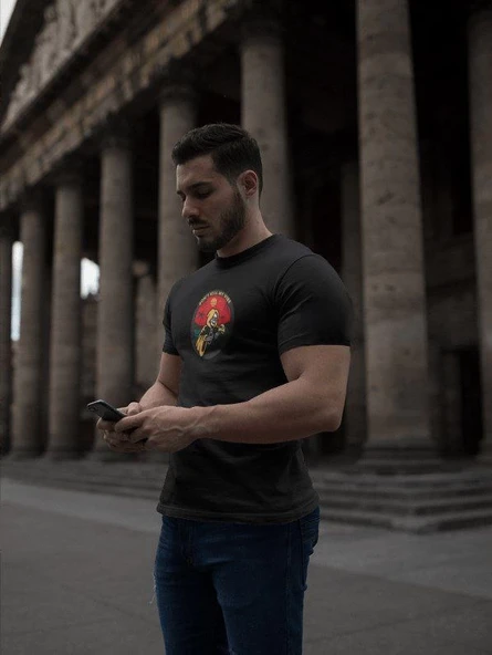 Erkek Kısa Kol Yazlık Tişört Bisiklet Yaka Baskılı Oversize T-Shirt - Siyah ürün görseli 1