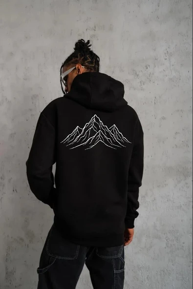 Erkek Nihilist Penguen Baskılı 3 İplik Pamuklu Kapüşonlu Sweatshirt Hoodie Siyah ürün görseli 1