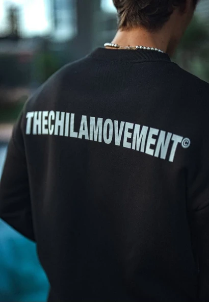 Erkek 3 iplik Pamuklu Bisiklet Yaka Oversize Baskılı SweatShirt - Siyah ürün görseli 1