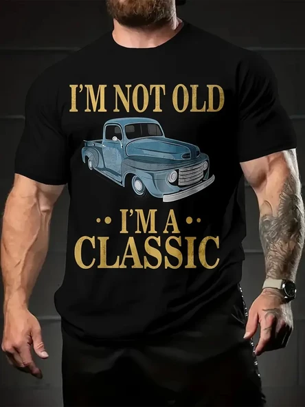 Erkek Tişört Araba Baskılı Kısa kol t-shirt - Siyah ürün görseli 1