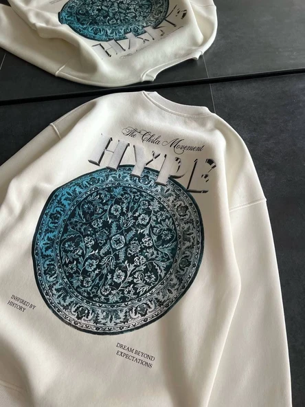 Kadın 3 İplik Pamuklu Bisiklet Yaka Baskılı SweatShirt - Beyaz ürün görseli 1