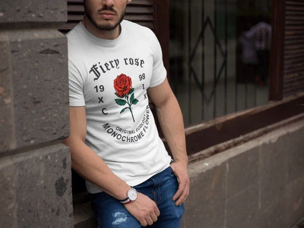Erkek Tişort Bisiklet Yaka Baskılı Kısa kol T-Shirt - Beyaz ürün görseli 1