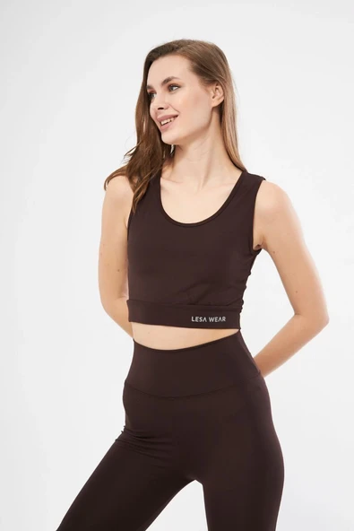 Kolsuz Sporcu Baskılı Crop - Kahve ürün görseli 1