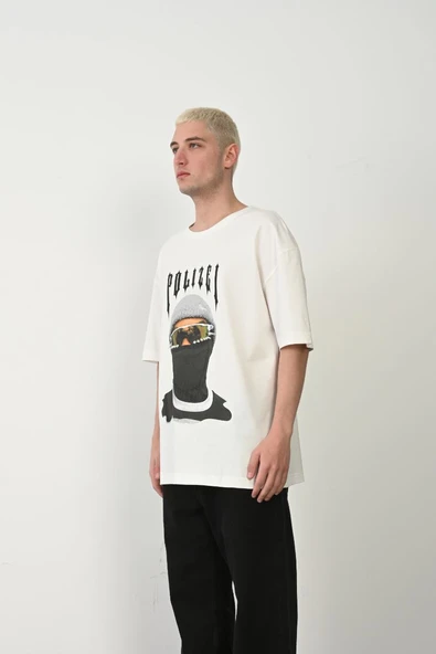 Erkek Baskılı T-Shirt Kısa Kol Bisiklet Yaka Rahat Kalıp Tişört - Beyaz ürün görseli 1