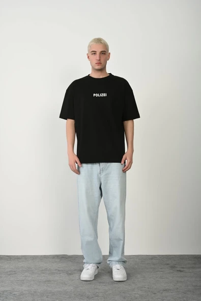 Erkek Baskılı T-Shirt Kısa Kol Bisiklet Yaka Rahat Kalıp Tişört - Siyah ürün görseli 1