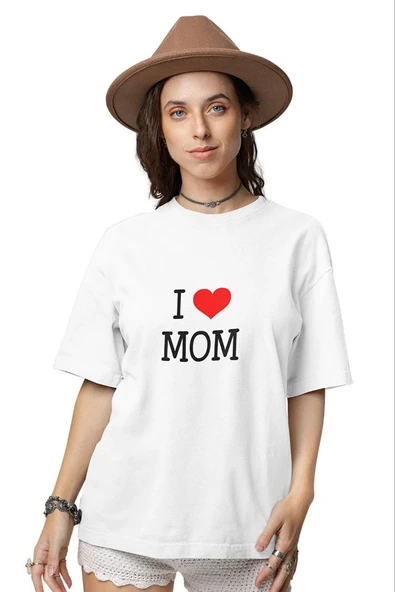 kadın Bisiklet Yaka Baskılı Oversize Kısa kol  T-Shirt - Beyaz ürün görseli 1