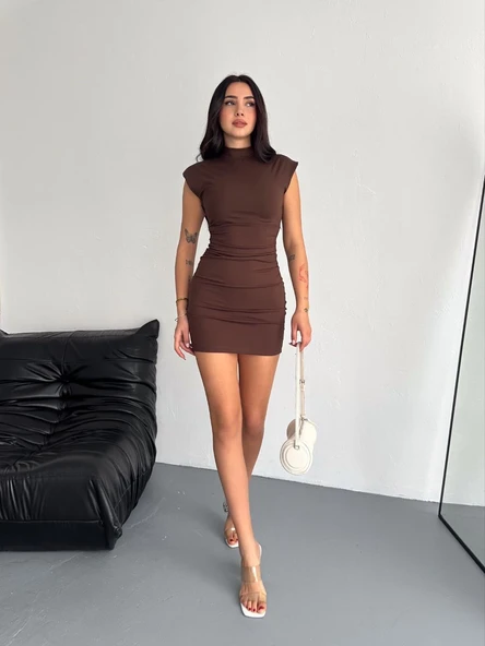 Yarım Bogazlı Kolsuz Mini Boy Elbise - Kahve ürün görseli 1