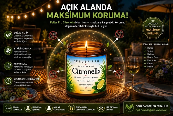 Sivrisinek Kovucu Açık Alanların Tercih Edilen Citronella& Limon Otu Mumu Bahçe ve Teras Mumu 210gr ürün görseli 1