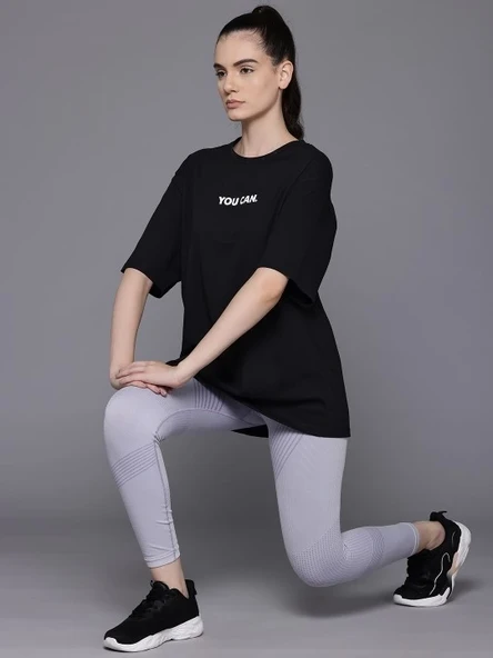 Kadın Baskılı T-Shirt Kısa Kol Bisiklet Yaka Oversize Rahat Kalıp Tişört - Siyah ürün görseli 1