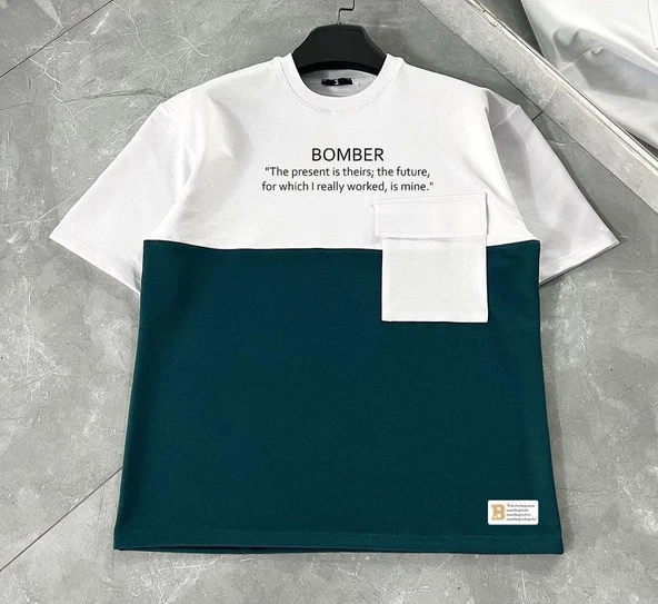 ERKEK Tişört Torba Cepli Parçalı Kısa Kol T-Shirt - Lacivert ürün görseli 1