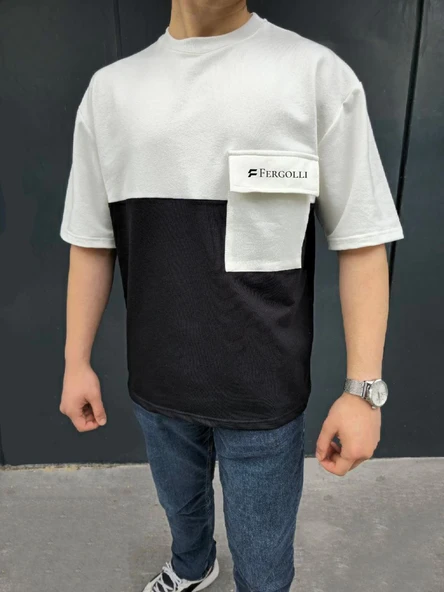 ERKEK Tişört Torba Cepli Parçalı Kısa Kol T-Shirt - Siyah ürün görseli 1