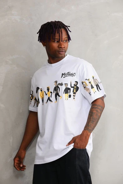 Erkek Kısa Kol Yazlık Tişört Bisiklet Yaka Baskılı Oversize T-Shirt - Beyaz ürün görseli 1