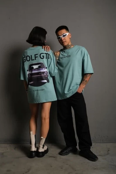 Kadın Oversize Tişört Golf GTI Retro Araba Baskılı T-shirt- Mint Yeşili ürün görseli 1