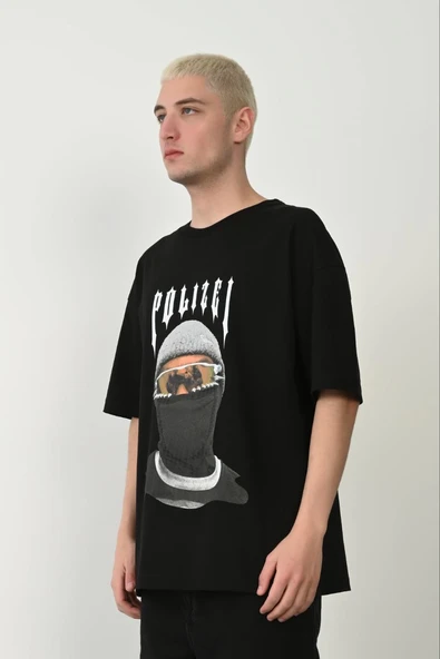 Erkek Baskılı T-Shirt Kısa Kol Bisiklet Yaka Rahat Kalıp Tişört - Siyah ürün görseli 1