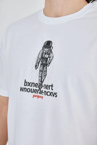 Erkek Baskılı T-Shirt Kısa Kol Bisiklet Yaka Regular Fit Rahat Kalıp Günlük Tişört - Beyaz ürün görseli 1