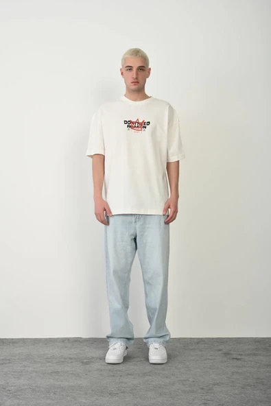 Erkek Baskılı T-Shirt Kısa Kol Bisiklet Yaka Rahat Kalıp Tişört  - Beyaz ürün görseli 1