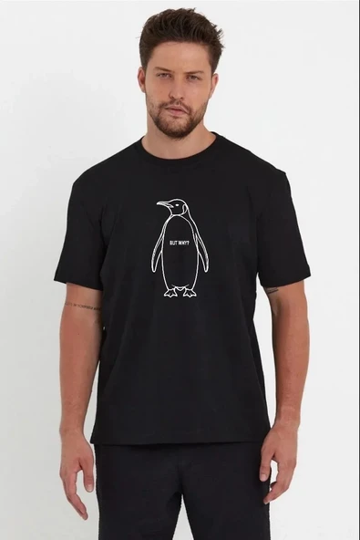Erkek T-Shirt Nihilist Penguen Baskılı Bisiklet Yaka Kısa kol yazlık Tişört - Siyah ürün görseli 1