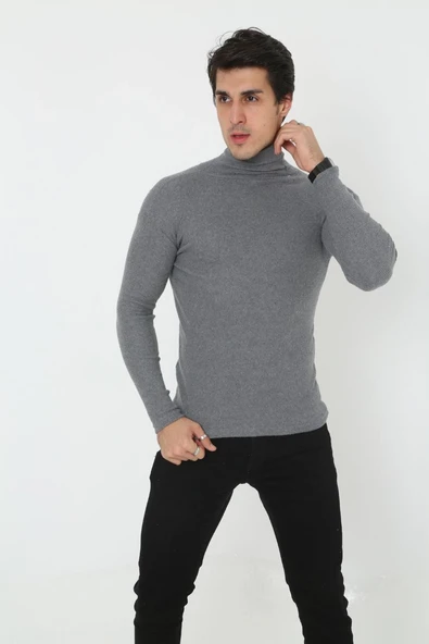 Erkek Fitilli Kaşkorse Kumaş Boğazlı Full Likralı Slimfit Body - Füme ürün görseli 1