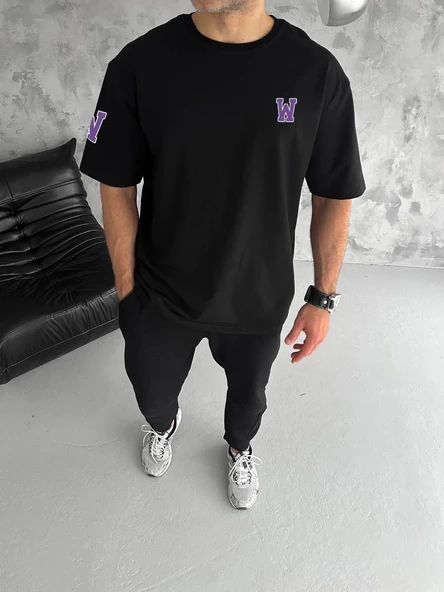 Erkek Kısa Kol Tişört Bisiklet Yaka W Wildone Baskılı T-Shirt - Siyah ürün görseli 1