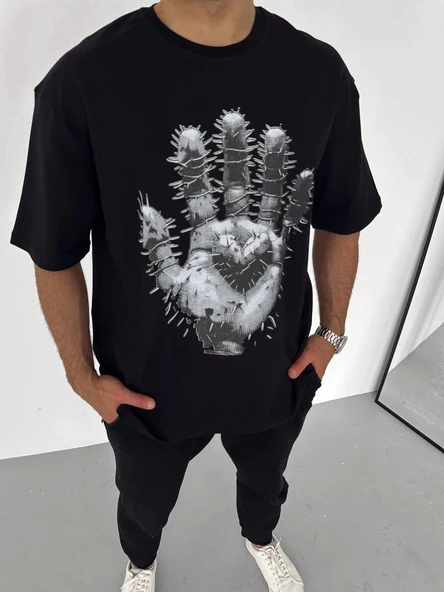 Erkek Baskılı T-Shirt Kısa Kol Bisiklet Yaka Regular Fit Rahat Kalıp Günlük Tişört - Siyah ürün görseli 1
