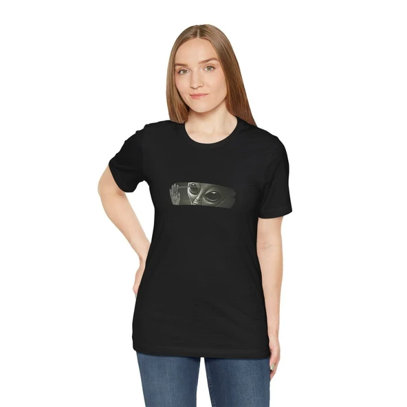 Kadın Bisiklet Yaka Baskılı Kısa kol T-Shirt - Siyah ürün görseli 1