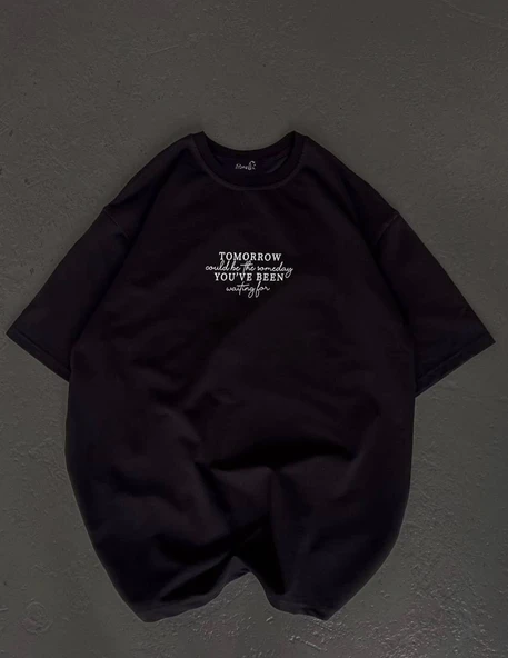 Kadın Baskılı T-Shirt Kısa Kol Bisiklet Yaka Oversize Rahat Kalıp Günlük Tişört   - Siyah ürün görseli 1