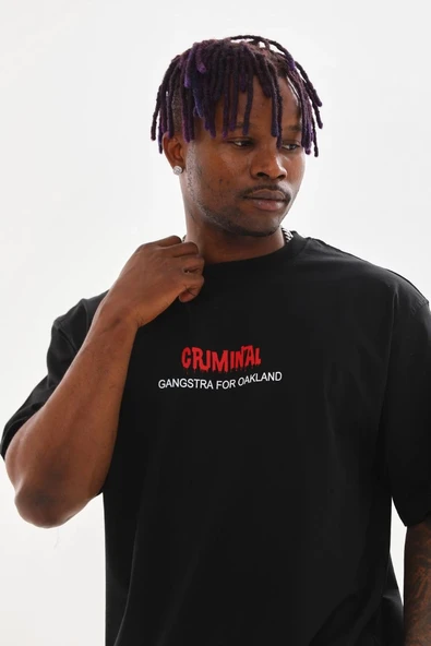 Erkek Baskılı T-Shirt Kısa Kol Bisiklet Yaka Rahat Kalıp Tişört  - Siyah ürün görseli 1