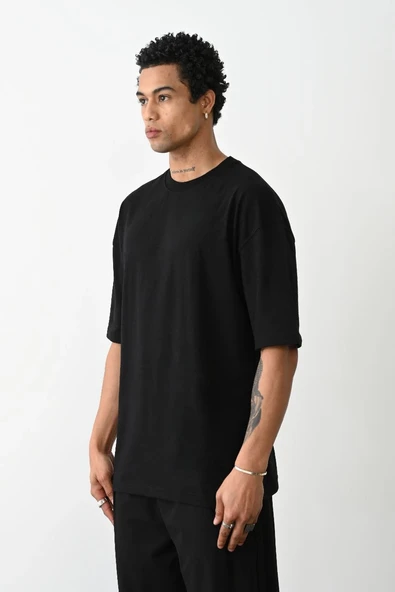 Erkek Tişört Düz Basic Penye Yazlık Bisiklet Yaka Kısa Kol T-Shirt - Siyah ürün görseli 1