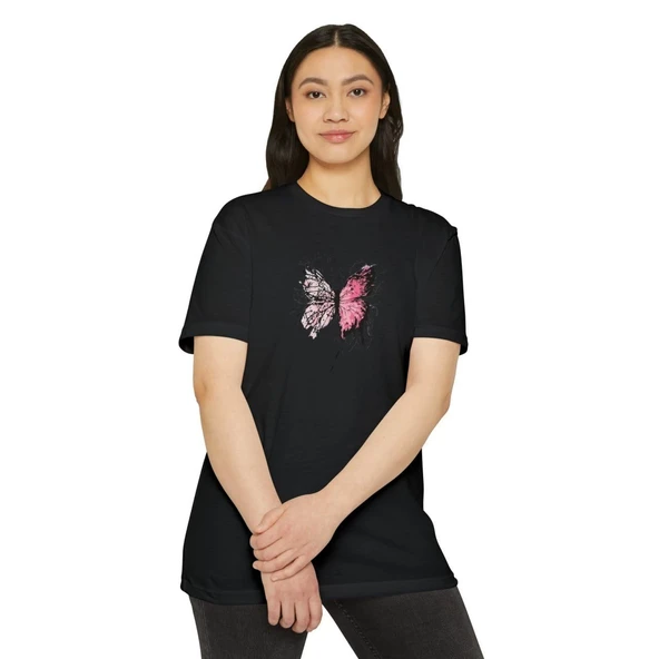 Kadın Bisiklet Yaka Baskılı T-Shirt - Siyah ürün görseli 1