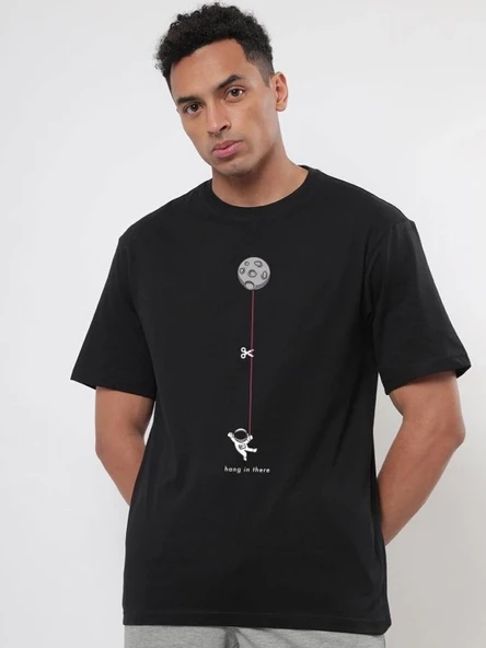 Erkek Baskılı T-Shirt Kısa Kol Bisiklet Yaka Regular Fit Rahat Kalıp Tişört - Siyah ürün görseli 1