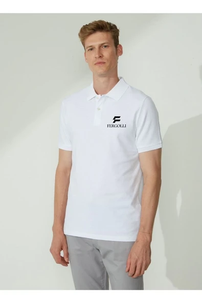 Erkek Pike Polo Yaka Tişört Düğmeli Baskılı T-Shirt - Beyaz ürün görseli 1