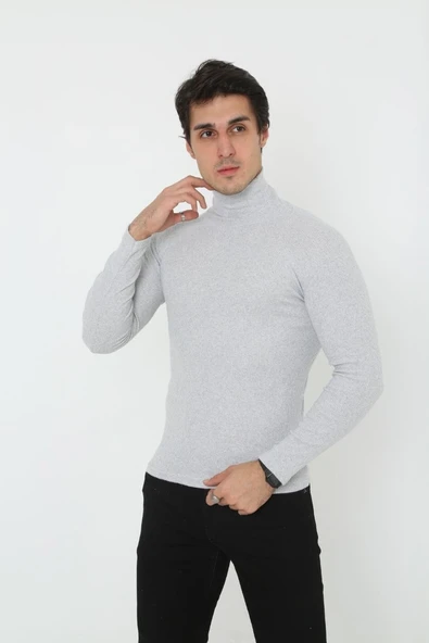 Erkek Fitilli Kaşkorse Kumaş Boğazlı Full Likralı Slimfit Body - Gri ürün görseli 1