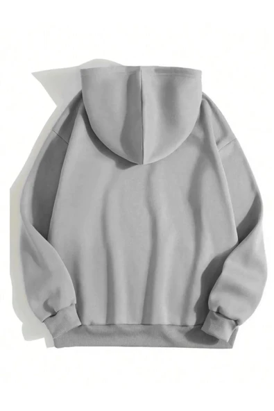 Erkek 3 İplik Pamuklu Kapüşonlu Kanguru Cepli Sweatshirt Hoodie - Boyalı Gri ürün görseli 1