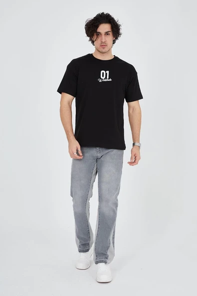 Erkek Baskılı T-Shirt Kısa Kol Bisiklet Yaka Regular Fit Rahat Kalıp Günlük Tişört - Siyah ürün görseli 1