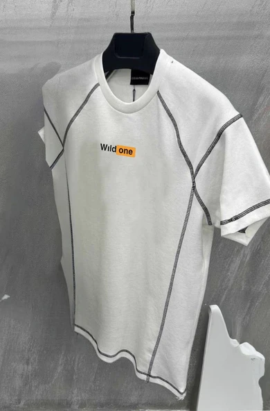 Erkek Tişört Karoyaka Dikişli Oversize T-Shirt - Beyaz ürün görseli 1