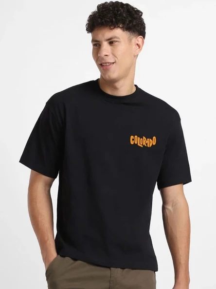 Erkek Tişört Baskılı Oversize Kısa kol T-shirt - Siyah ürün görseli 1
