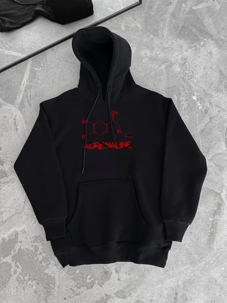 Kadın Oversize Kapüşonlu Cepli Baskılı 3 İplik Pamuklu Hoodie Sweatshirt - Siyah ürün görseli 1