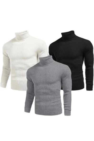Erkek 3 Adet Kaşkorse Boğazlı Full Likralı Fitilli Slimfit Body ürün görseli 1