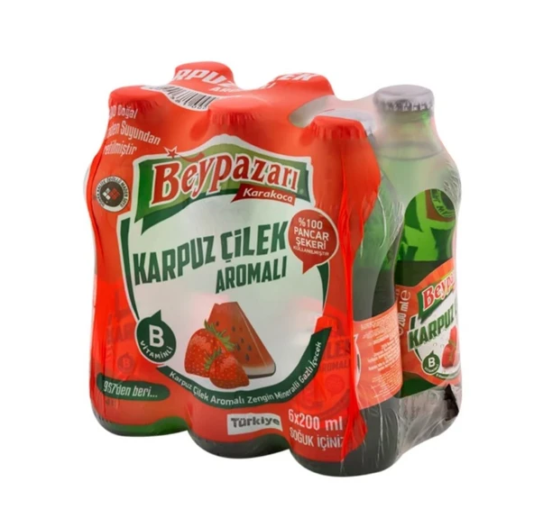 Beypazarı Karpuz Çilek Aromalı Doğal Zengin Mineralli Gazlı İçecek 6X200 ml ürün görseli 1
