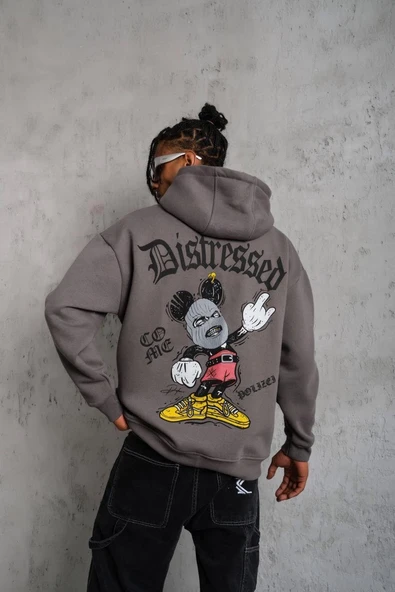 Erkek 3 İplik Pamuklu Kapüşonlu Kanguru Cepli Sweatshirt Hoodie -  Gri ürün görseli 1