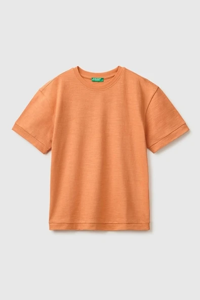 United Colors of Benetton Erkek Çocuk Turuncu Arkası Baskı Detaylı Bisiklet Yaka T-Shirt 6-14 Yaş ürün görseli 1